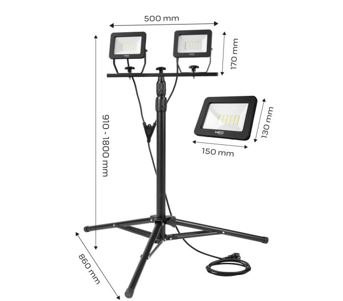 reflektor 5400lm(2x30W) se stativem 1,8m 230V NEO tools