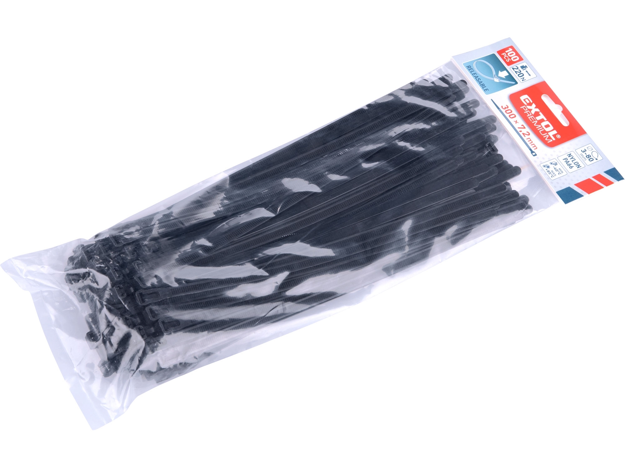 pásky stahovací černé, rozpojitelné, 300x7,2mm, 100ks, nylon P