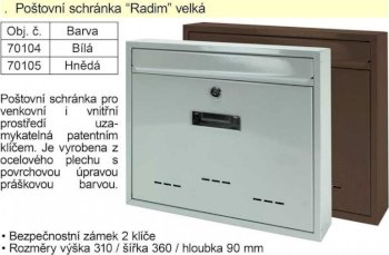 Poštovní schránka RADIM velká bílá